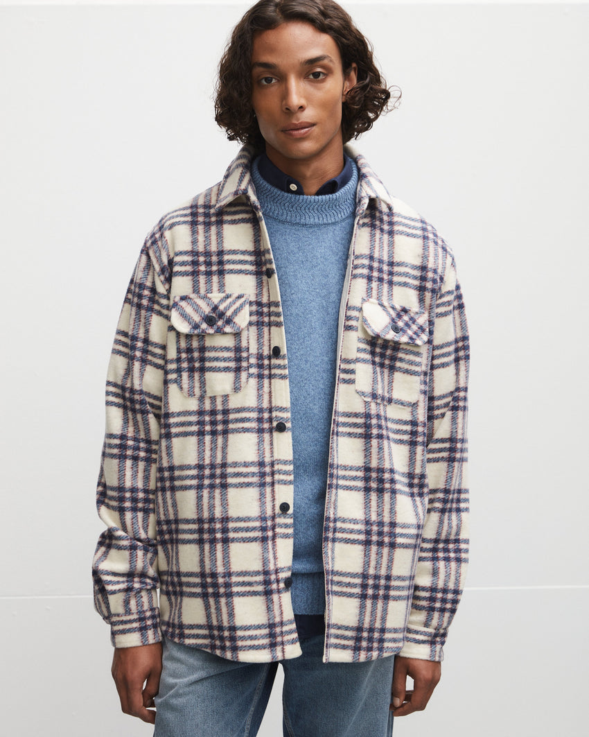 Wool Blend Check Shirt Jacket