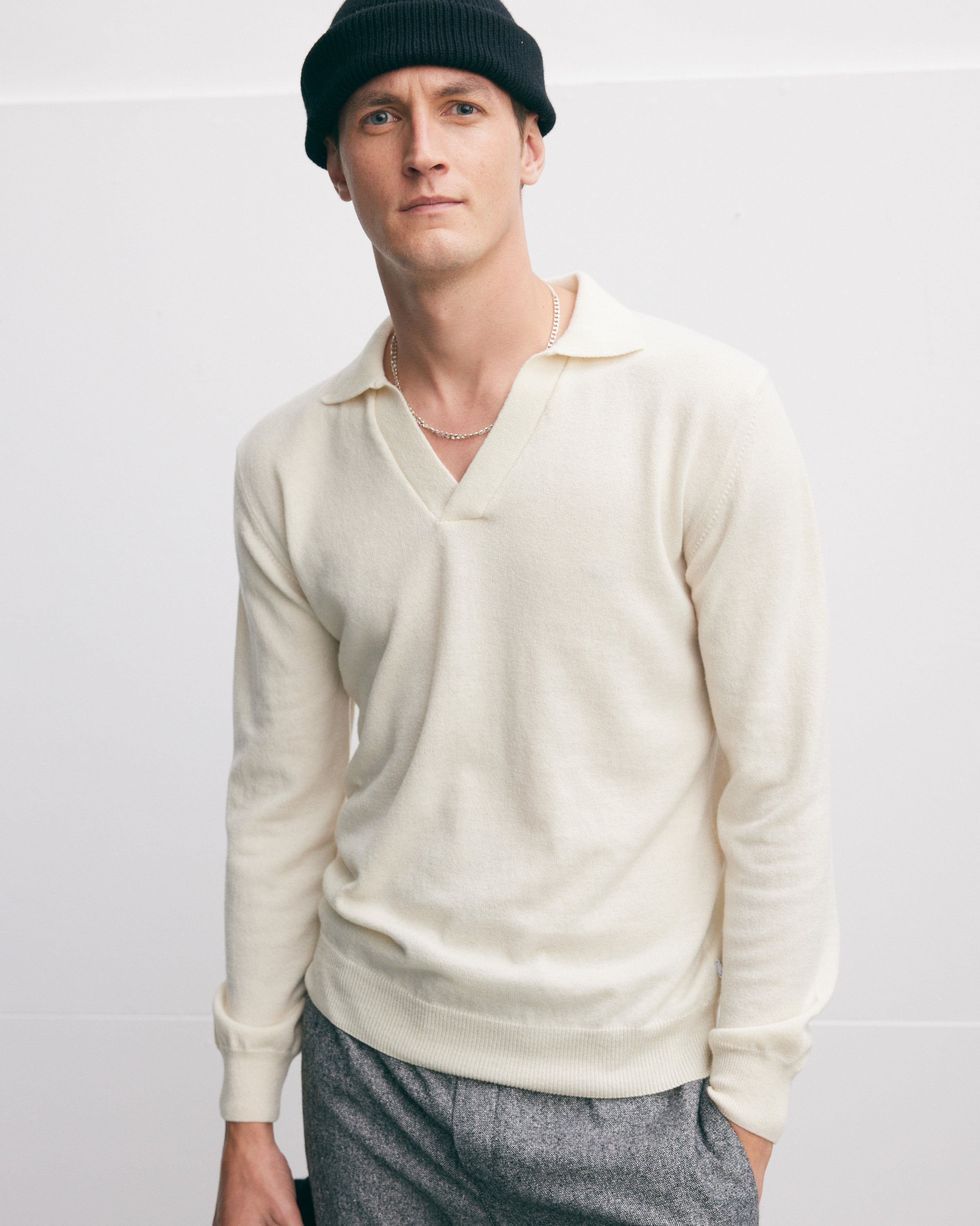 Open-Collar Knitted Polo