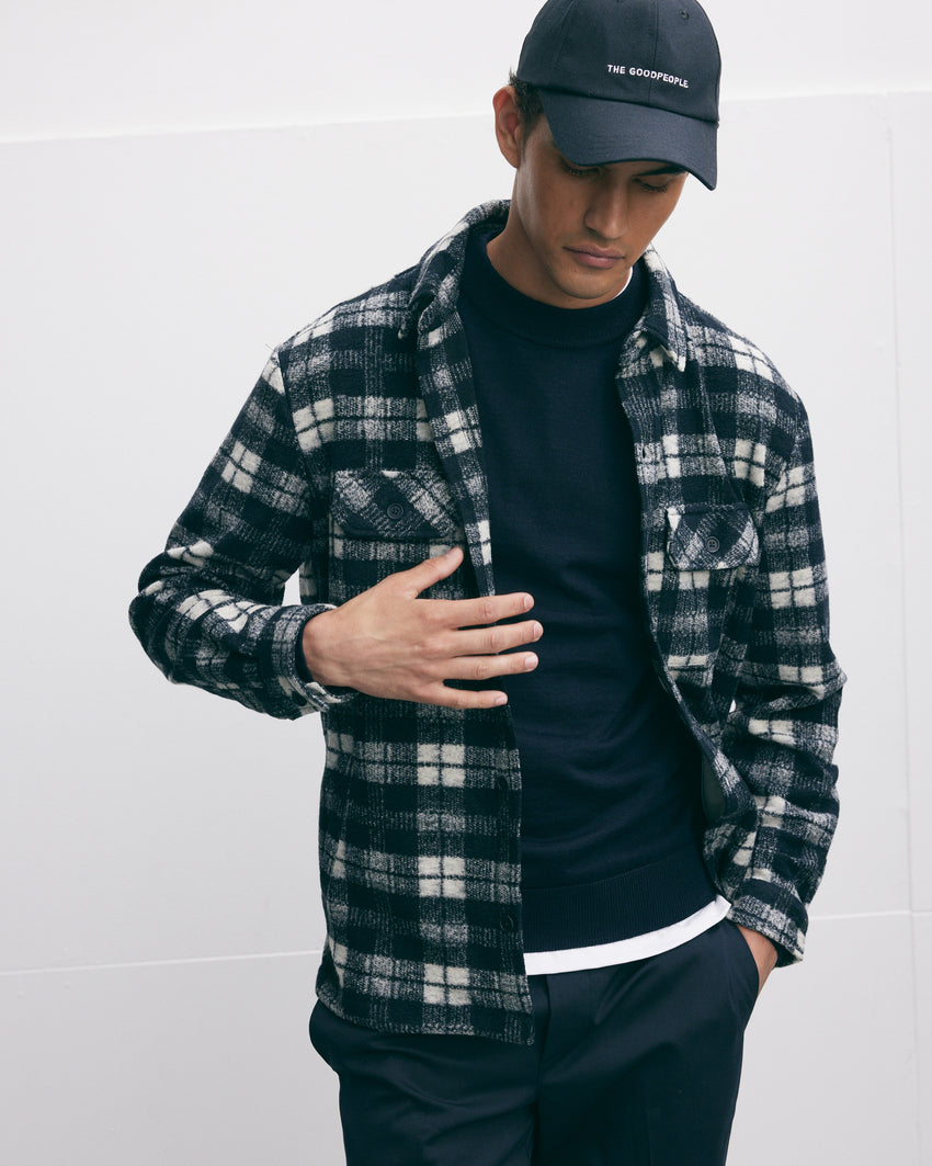 Wool Blend Check Shirt Jacket