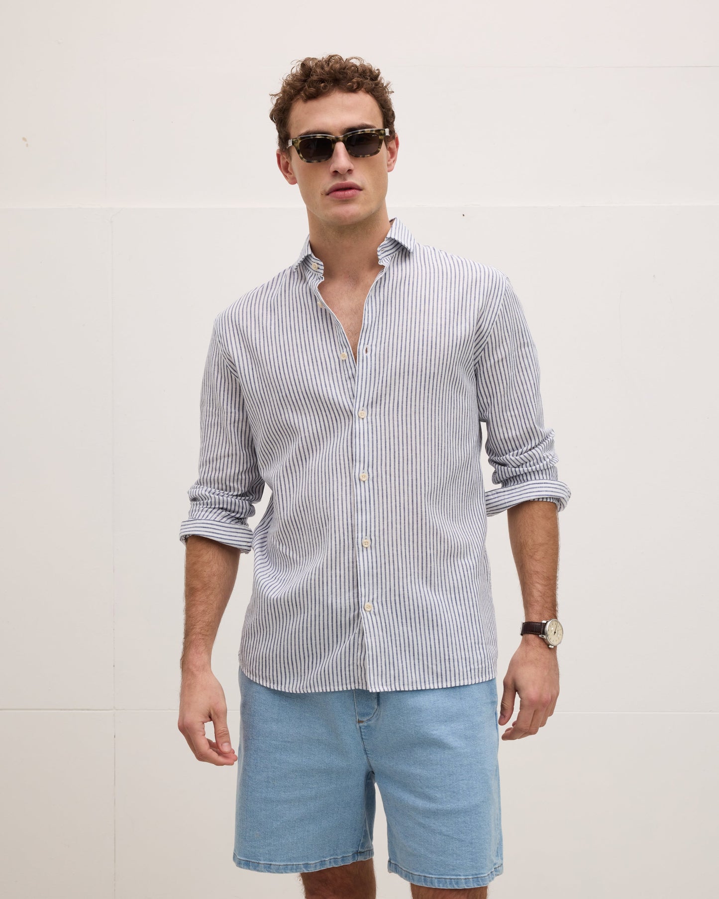 Striped Button-up Linen Shirt
