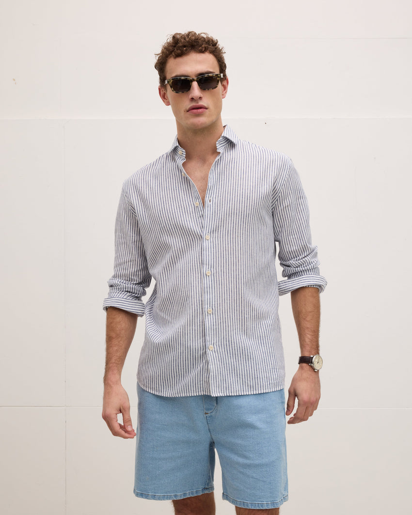 Striped Button-up Linen Shirt