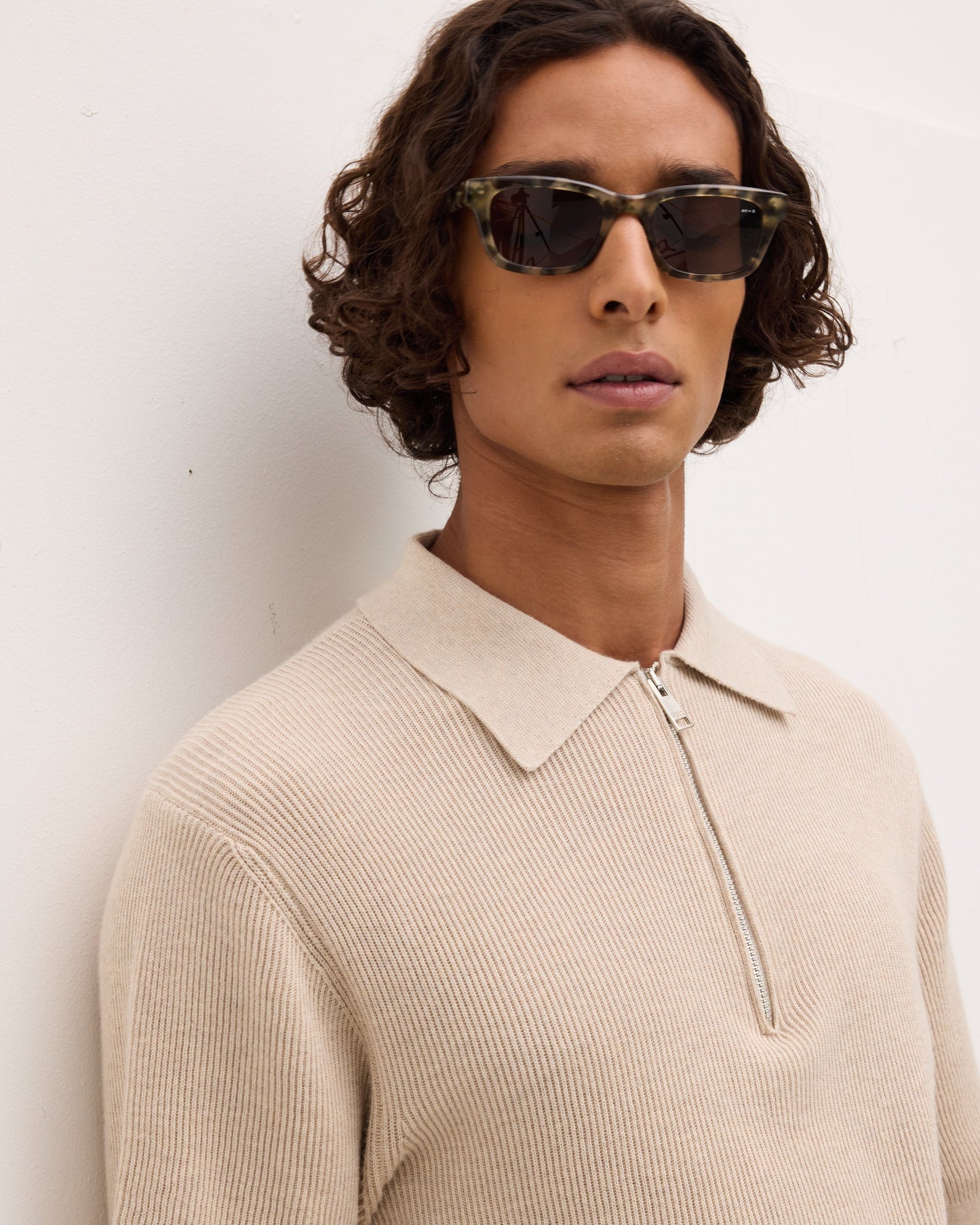 Knitted zipper polo