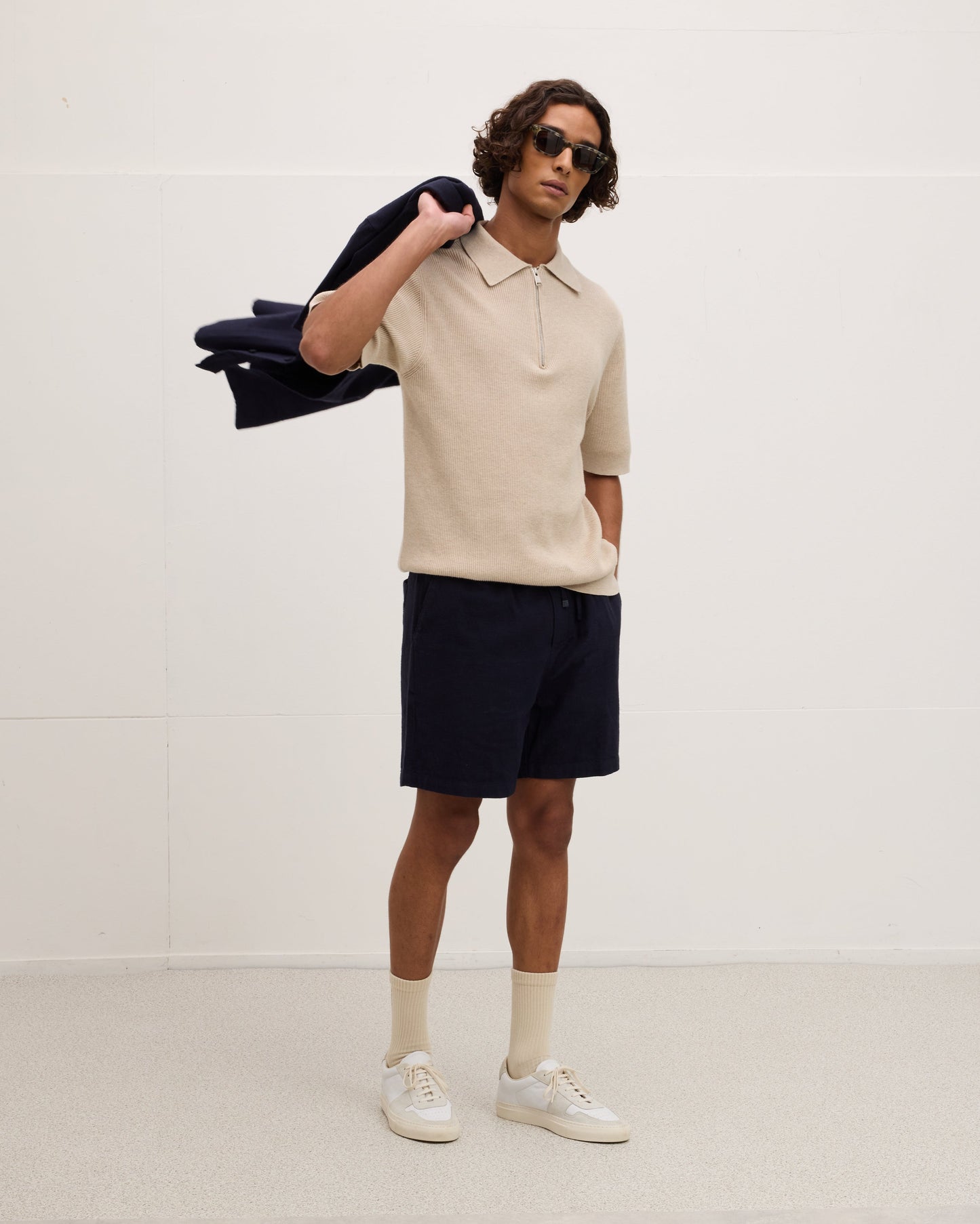Knitted zipper polo