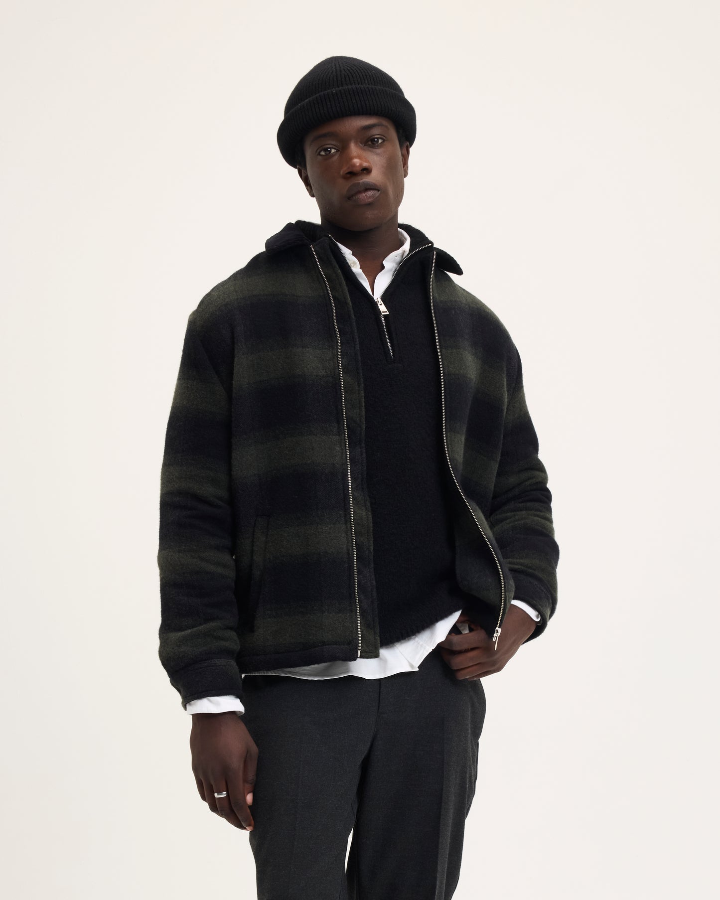Sand Wool Jacket with Corduroy Collar